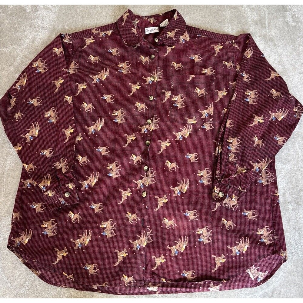 Tangibles Retro Horse Print Novelty Button Down Shirt Women’s XL 100% Cotton